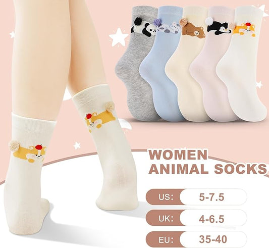 Cute Animal Socks for Women Cat Dog Novelty Crew Sock for Cute Animals Lovers
